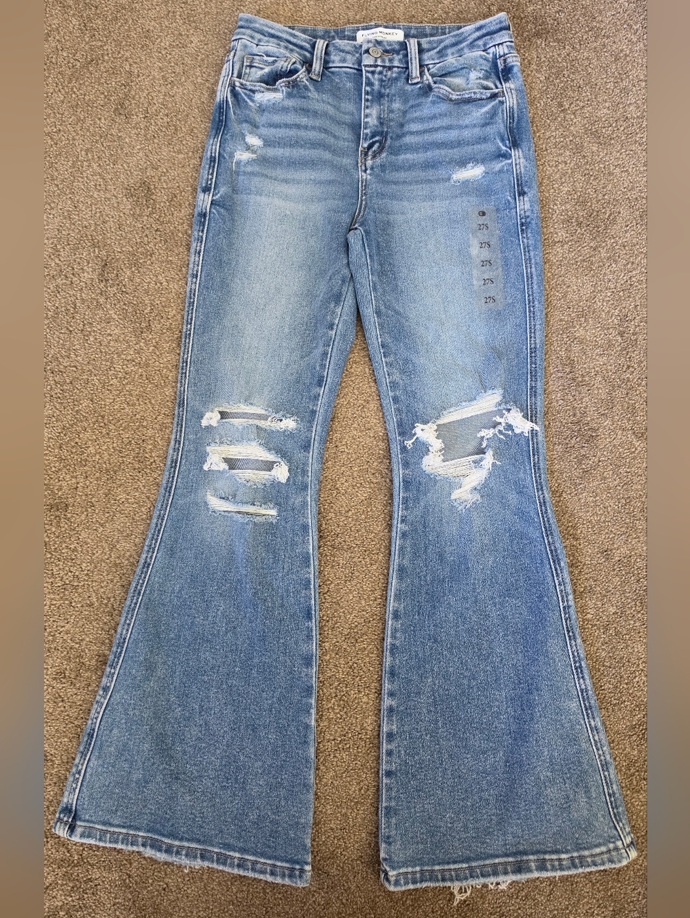Flying Monkey High Rise Flare Distressed Jeans - Women Nwot